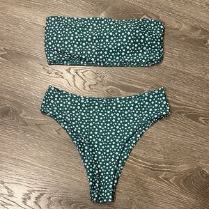 Green Floral Bandeau Bikini Set - Women's Swim M medium